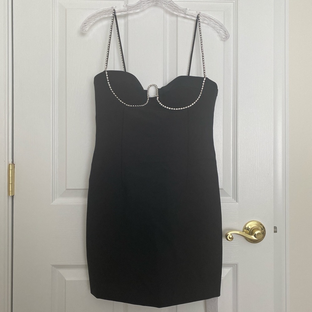 AREA NYC Black crystal mini dress
